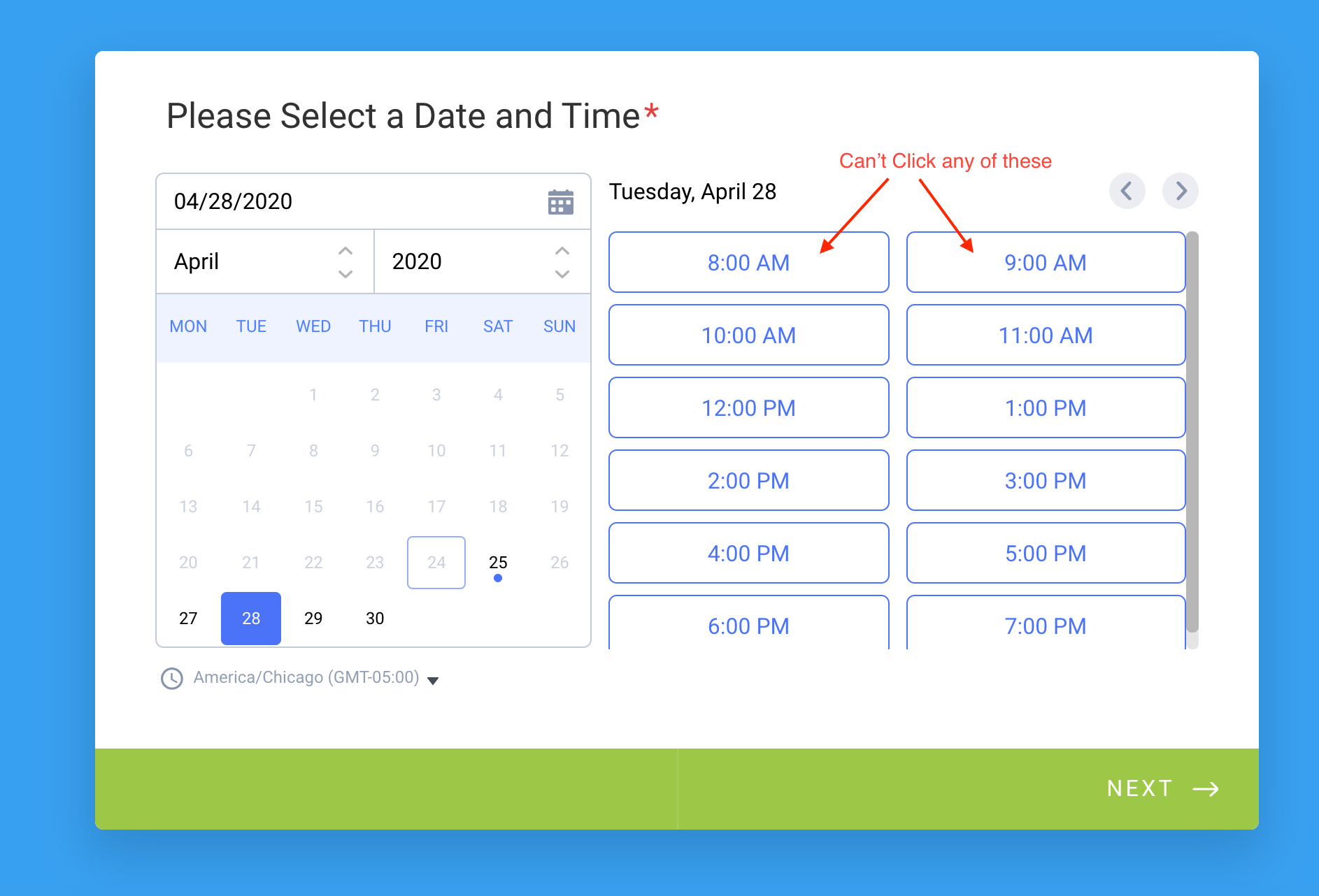 Appointment Field On Edit Submission, the time slots can't be clicked